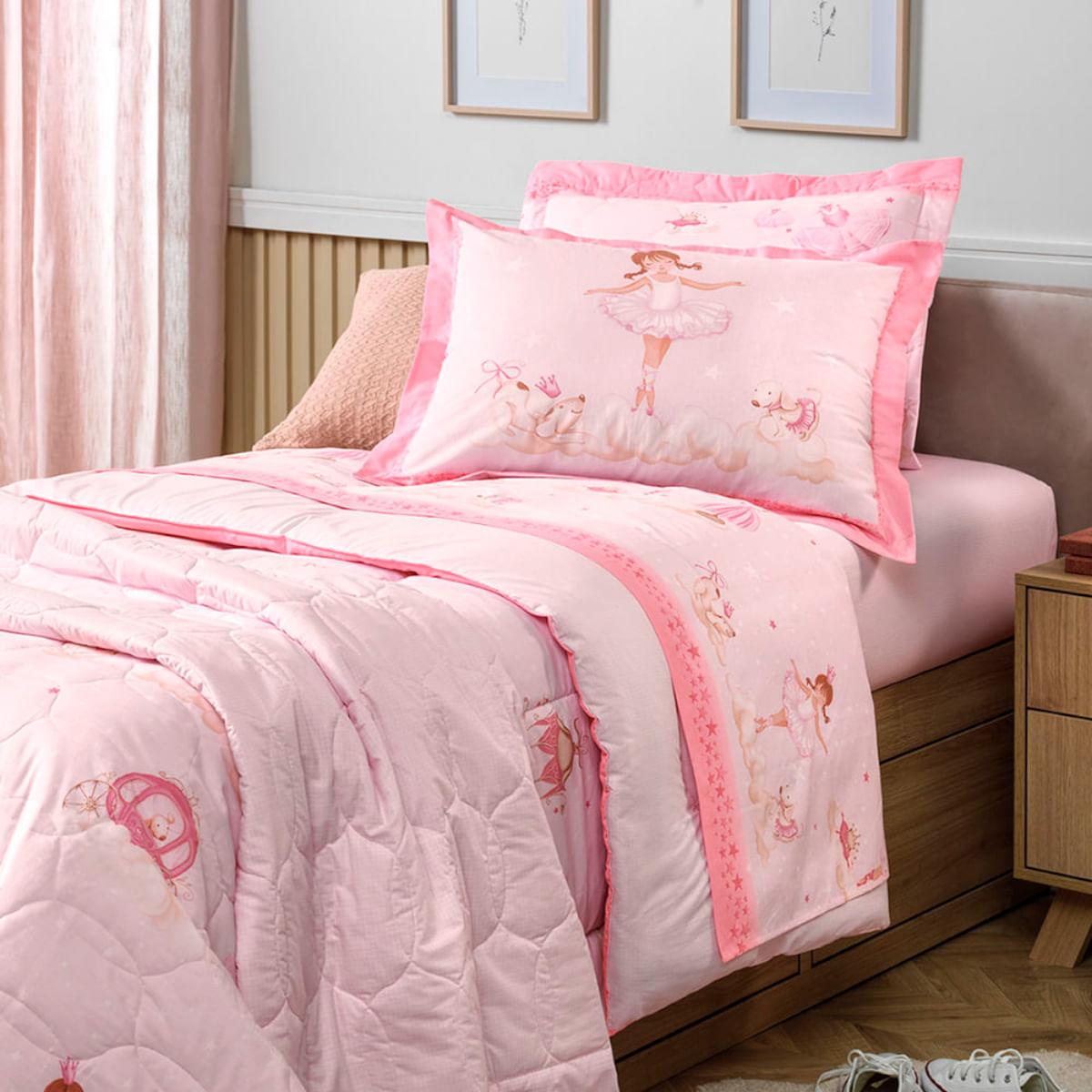 Jogo de Cama Infantil Casal 200 Fios Karsten 100% Algodão Ballet Rosa