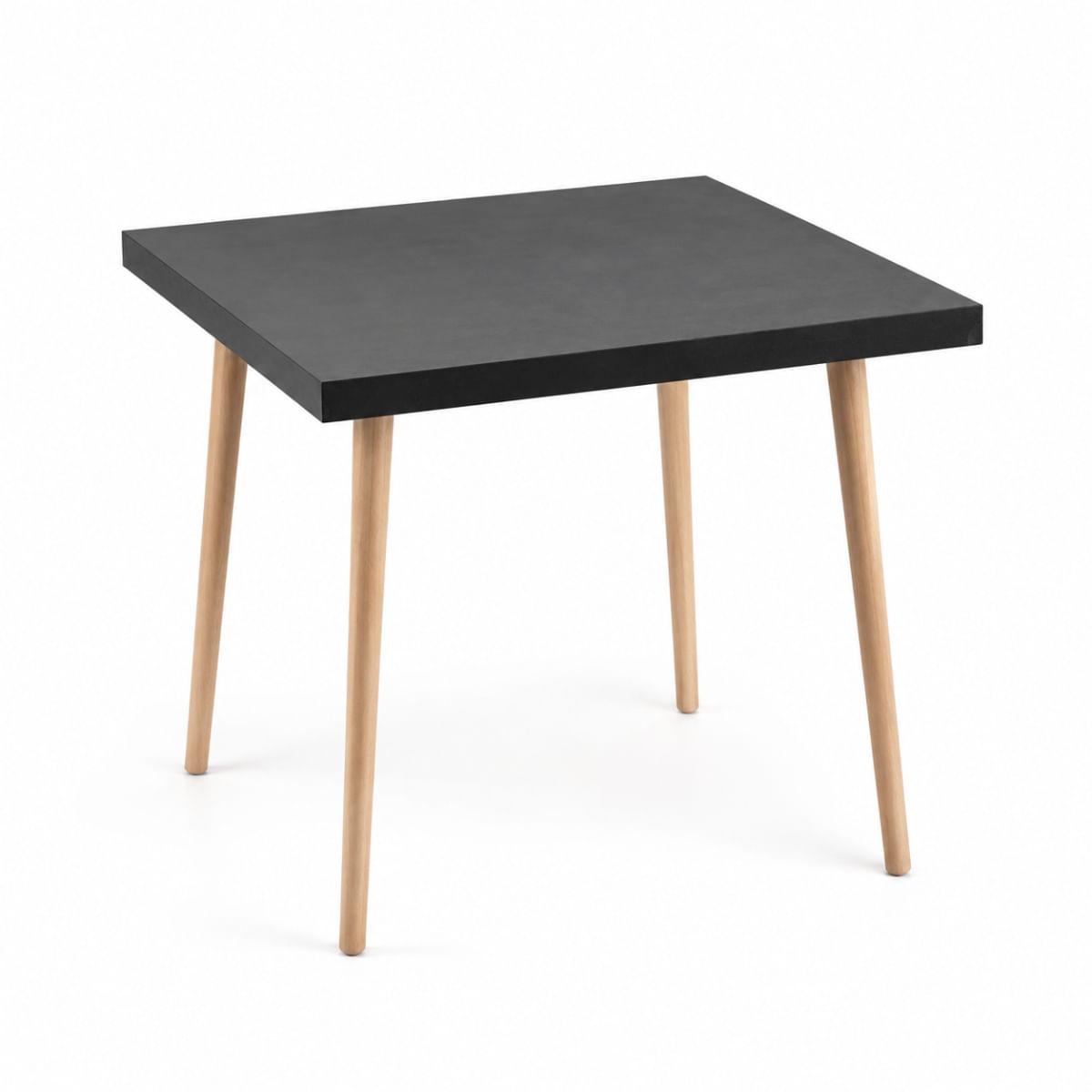 Mesa Safira Quadrada 70 cm com Tampo em MDF Preto e Pés de Madeira Natural