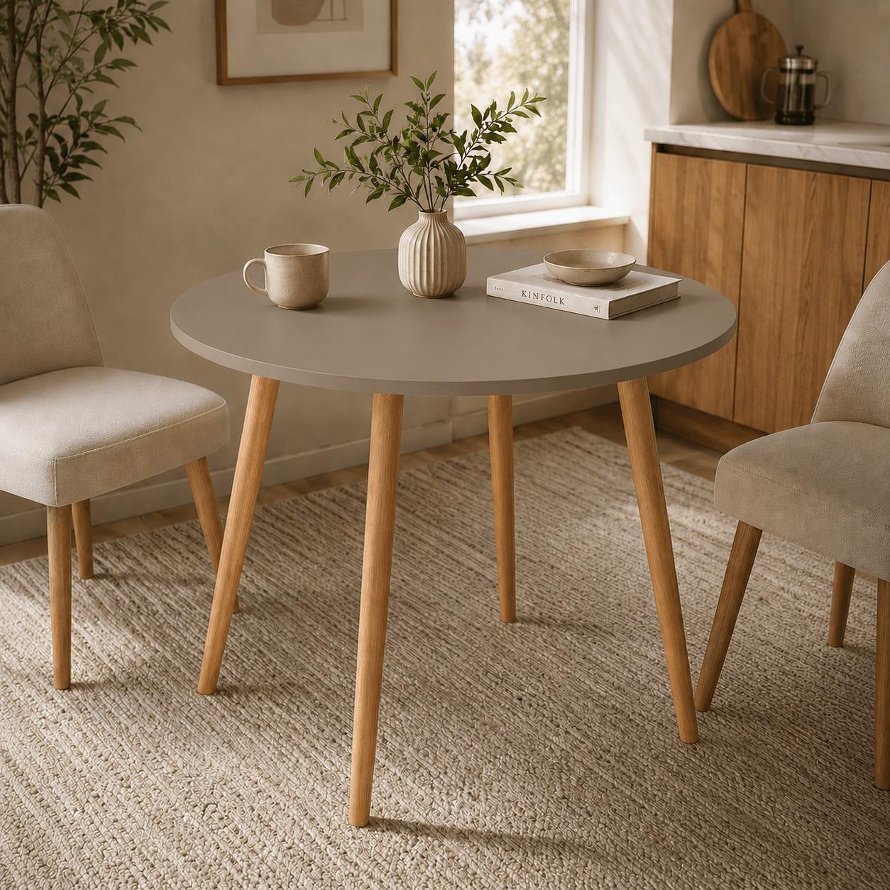 Mesa Jantar Sofia Redonda 80cm Mocca 18mm Pés de Madeira Natural Marin