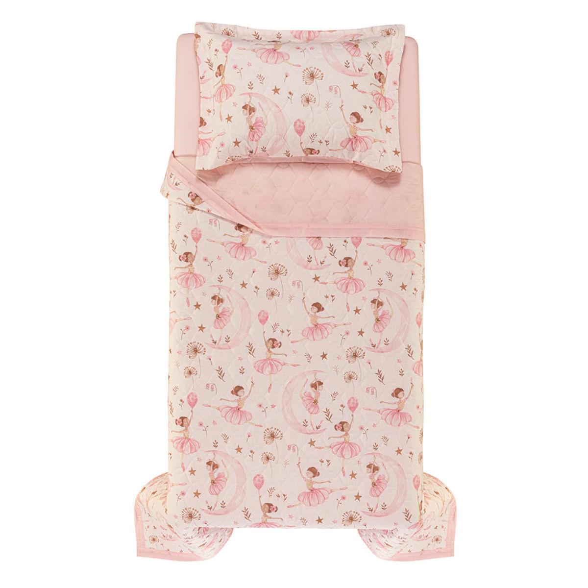 Colcha Infantil Solteiro Karsten 200 Fios 100% Algodão Alícia Estampado Rosa