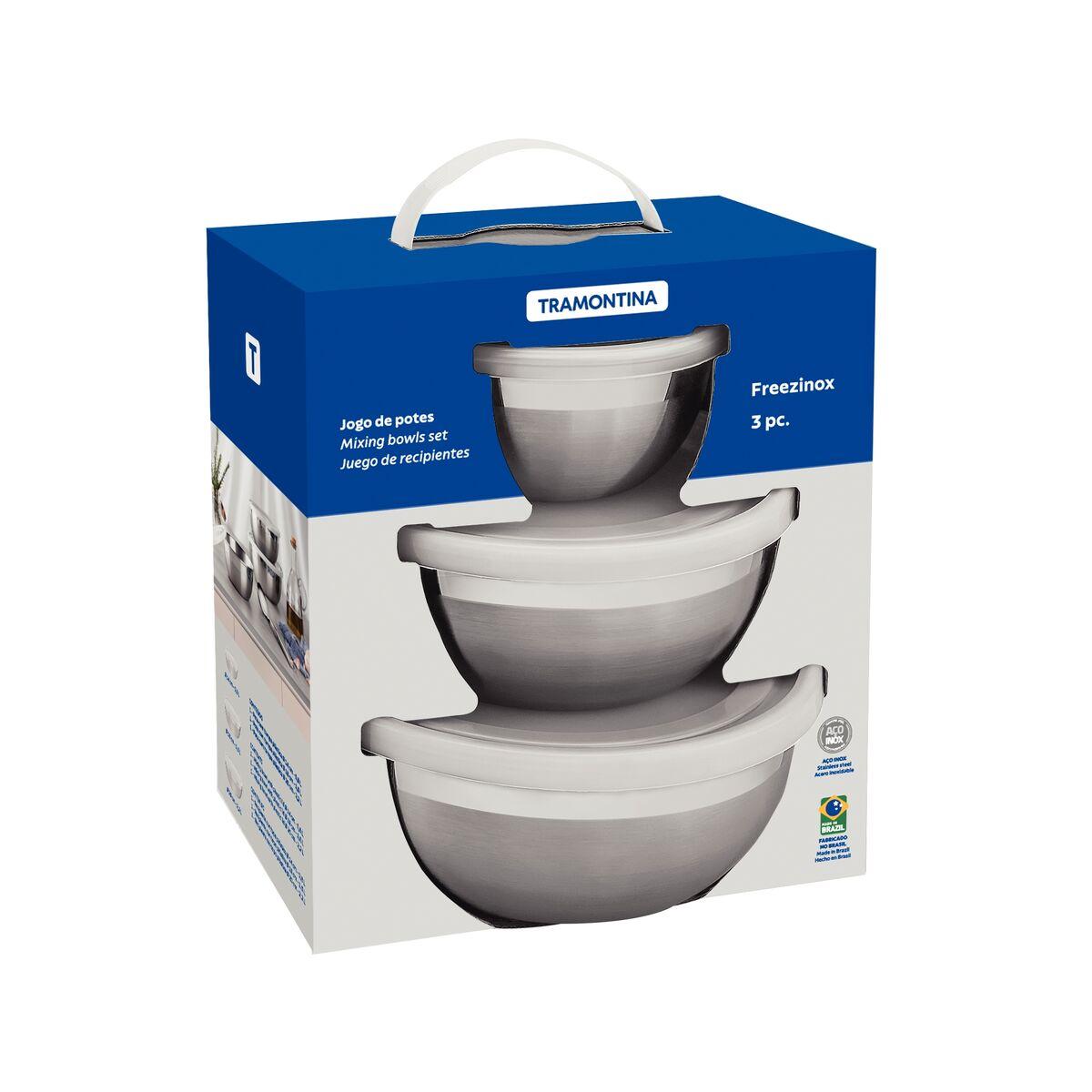 Jogo de Potes em Aço Inox com Tampa Plástica Tramontina Freezinox 3 Peças