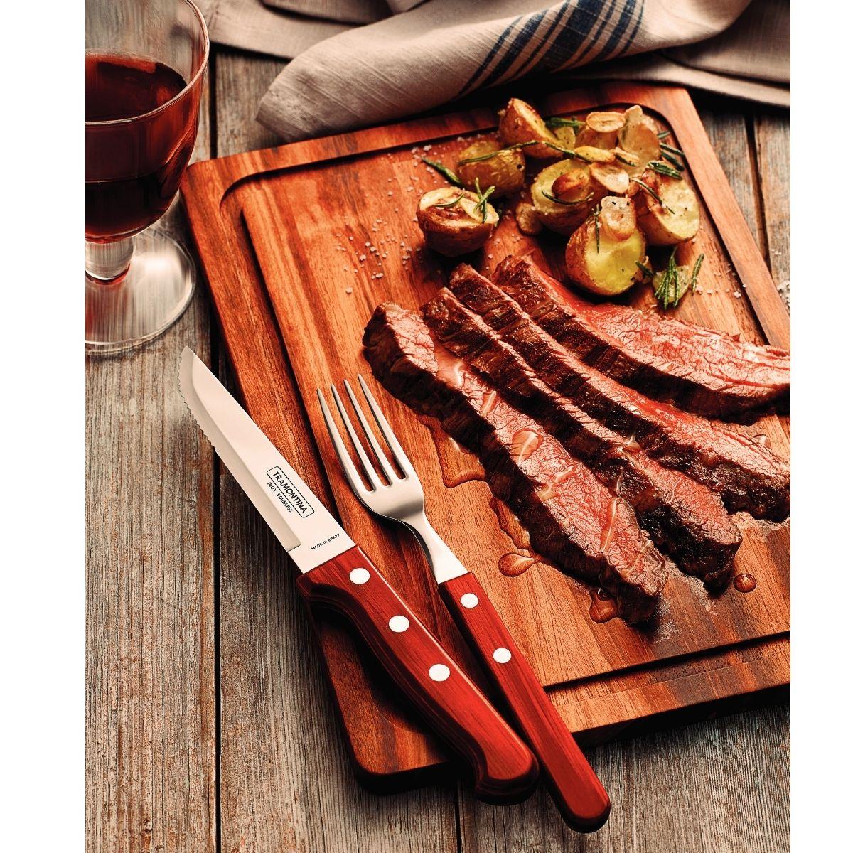 Jogo de Talheres para Churrasco Jumbo Tramontina Vermelho Polywood 12 Peças