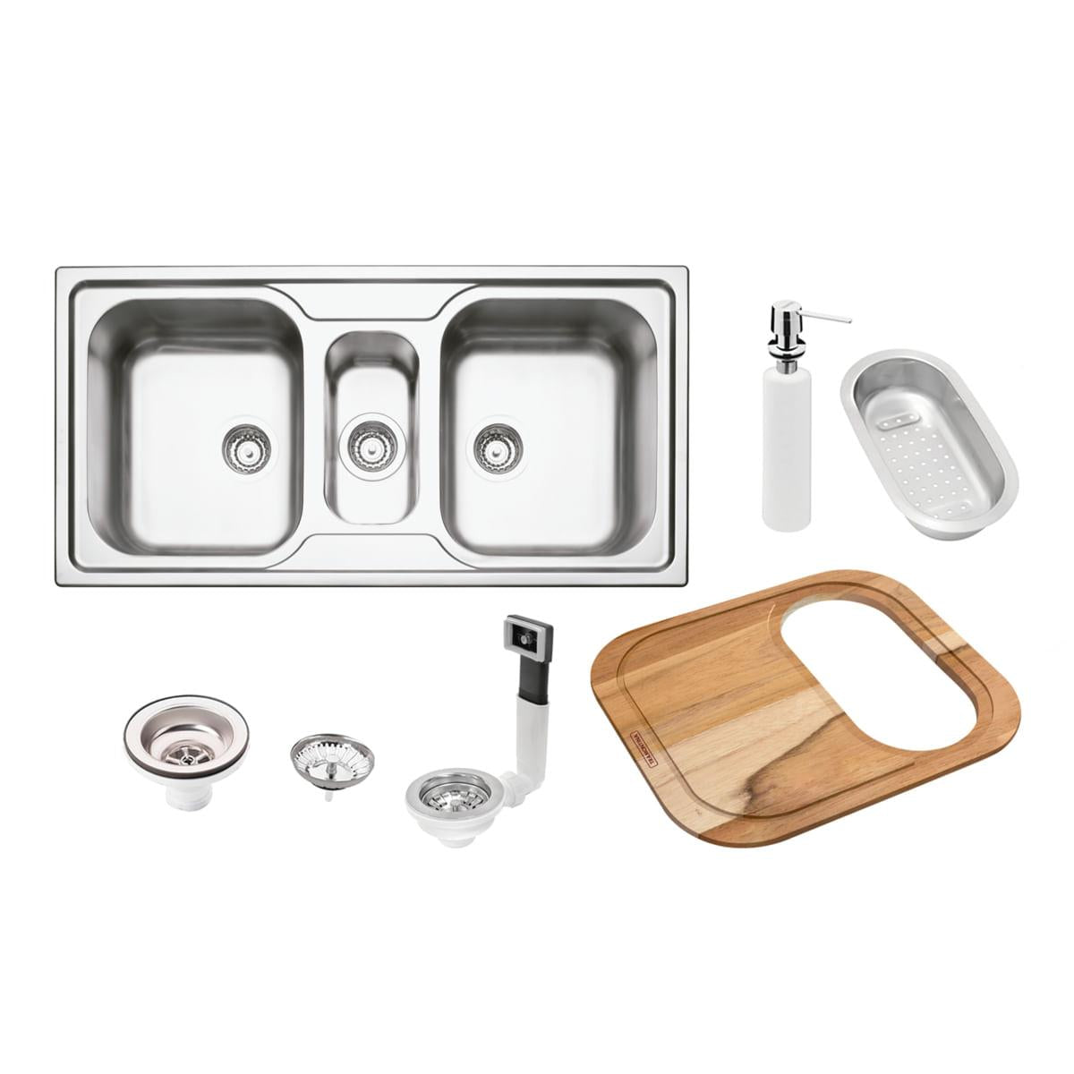 Cuba de Sobrepor Inox Acetinado 100x50cm Marea 2.5C 34 com Acessórios Tramontina 93831103