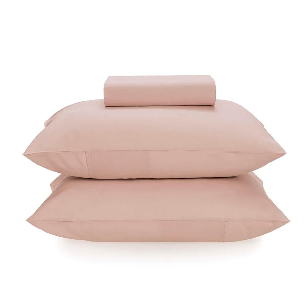Lençol Queen com Elástico e Fronhas 100% Algodão Matiza Rosa Giz