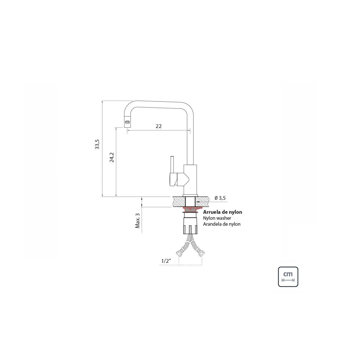 Misturador Monocomando Tramontina Angolare em Aço Inox Gold com Bica Articulada com revestimento PVD