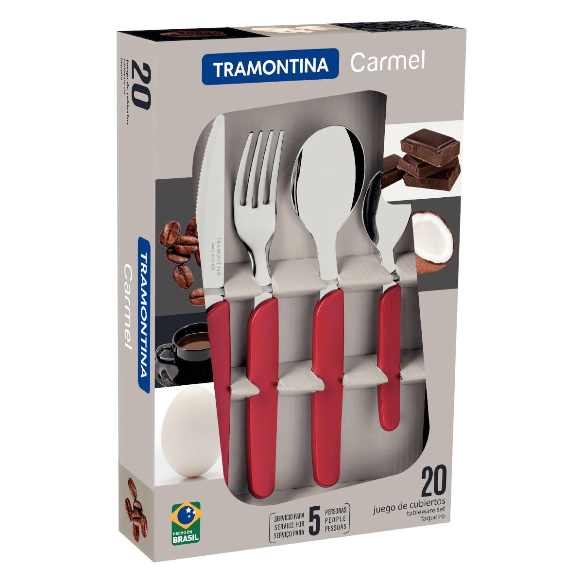 Faqueiro Tramontina Carmel 20 peças Carmim Médio Aço Inox
