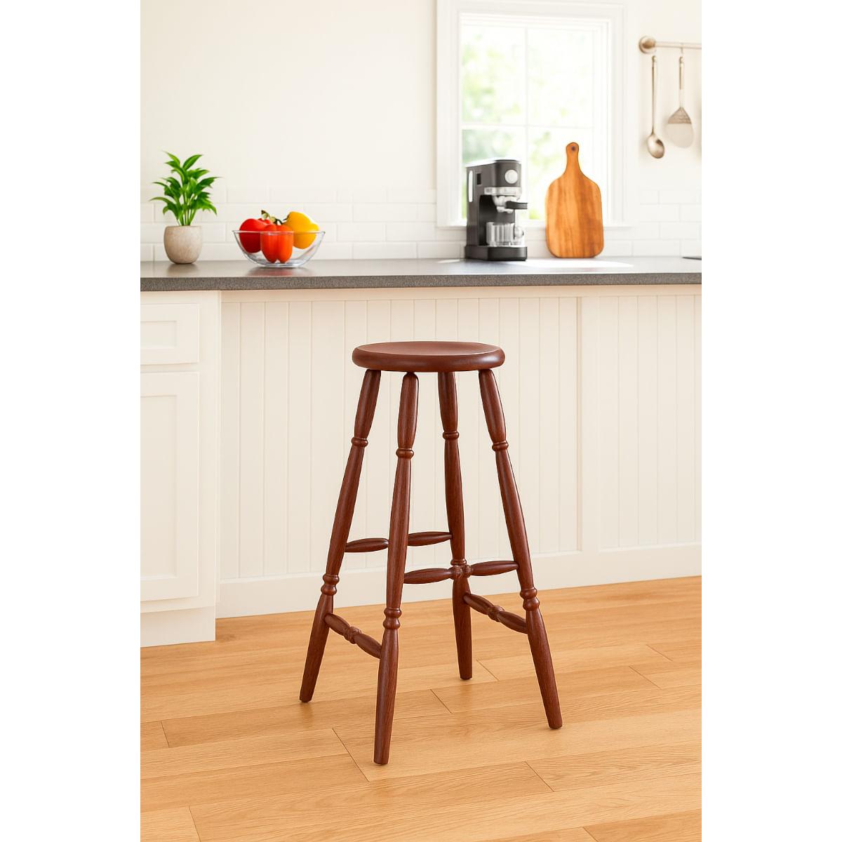 Banqueta Alta em Madeira 75cm Castanho Acetinado Marin Brasil
