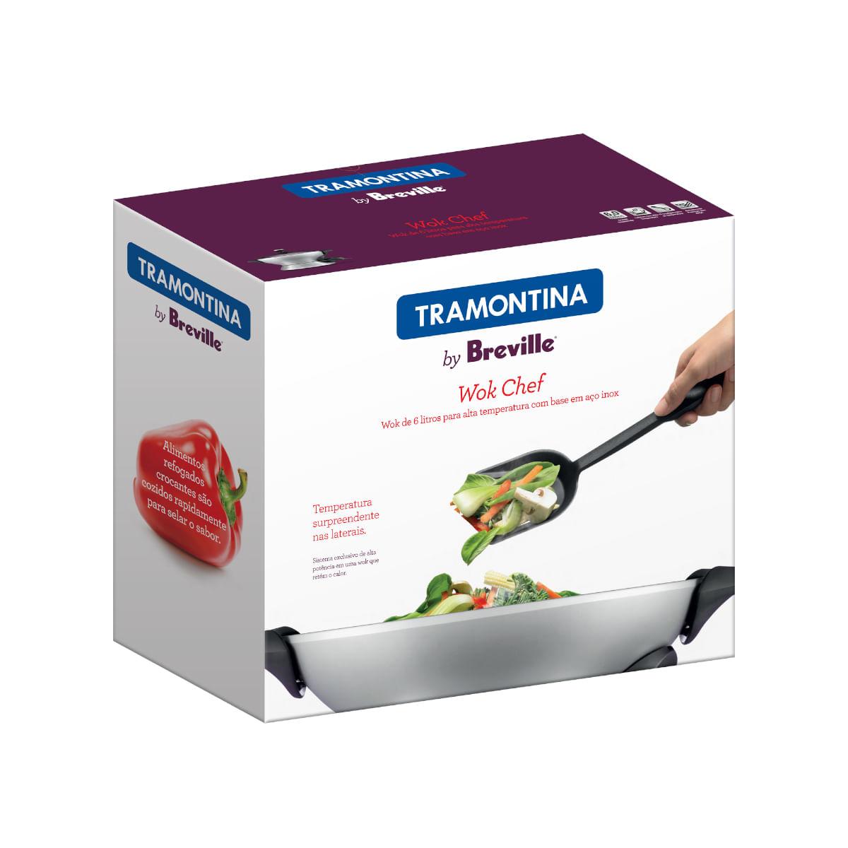 Panela Elétrica Tramontina by Breville Wok Chef em Alumínio Fundido com Tampa de Vidro 6 L 220 V