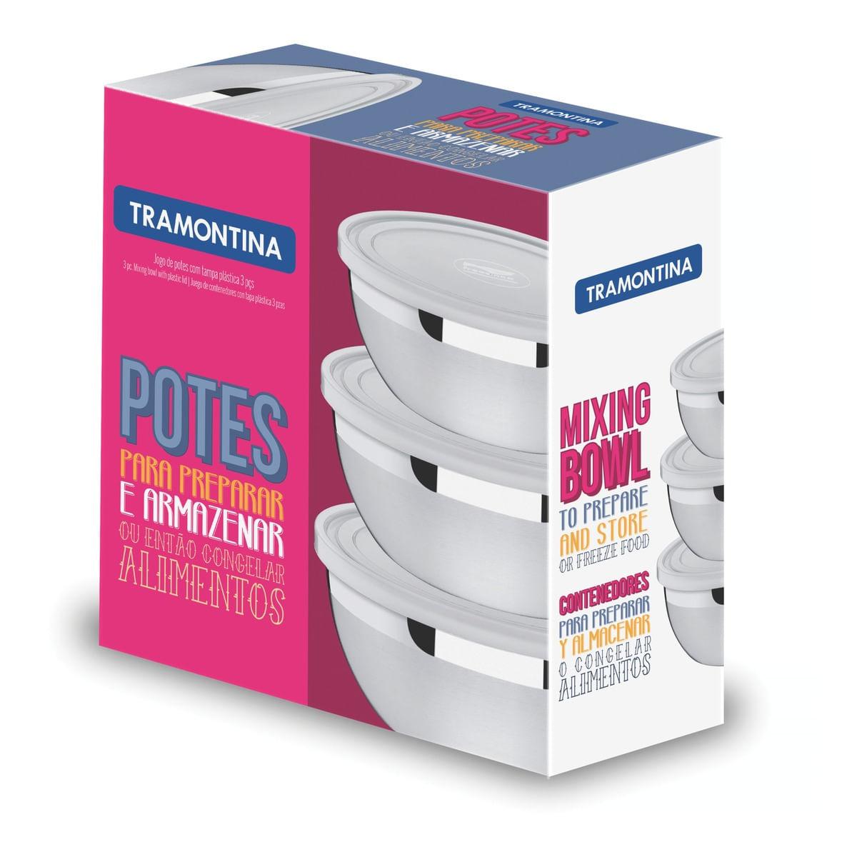 Jogo de Potes Tramontina Freezinox em Aço Inox com Tampa Plástica 3 Peças