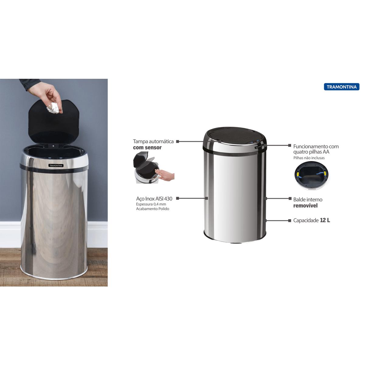 Lixeira Inox Tramontina Easy 12 L Automática com Sensor OUTLET 94900435