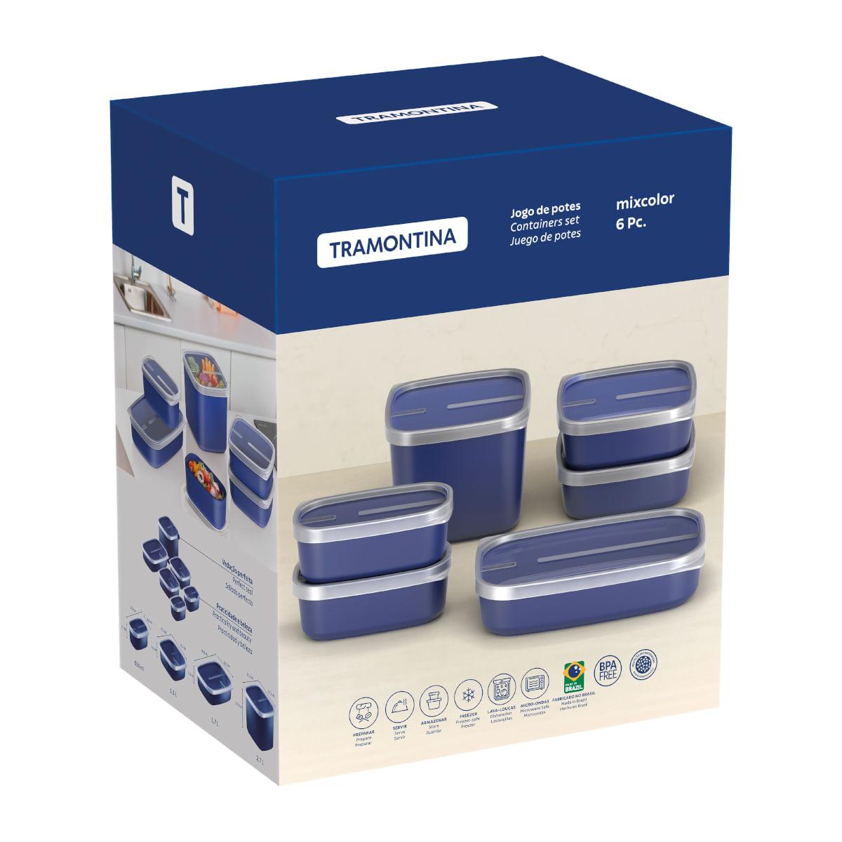 Jogo de Potes Tramontina MixColor Polipropileno Azul 6 Peças