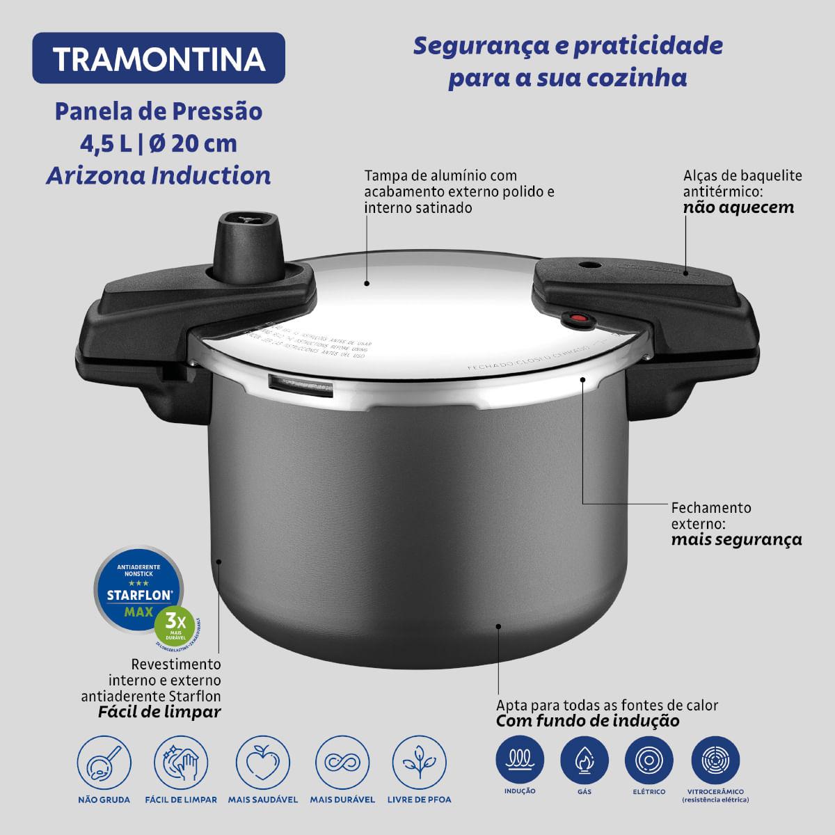 Panela de Pressão Tramontina Arizona Indução Alumínio 20 cm 4,5 L Titânio