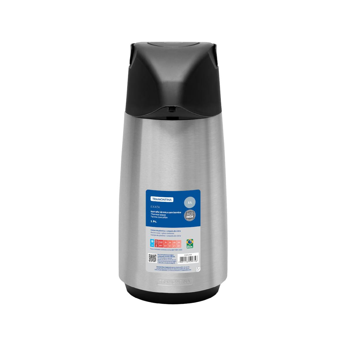 Garrafa Térmica Tramontina Exata Aço Inox com Ampola de Vidro 1 L