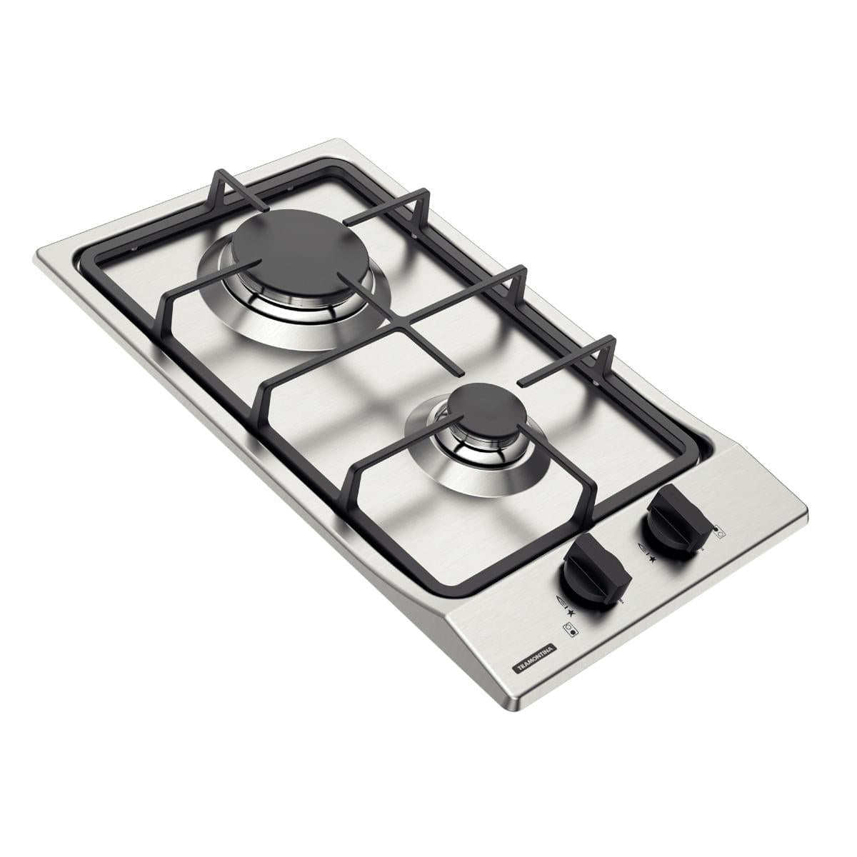Cooktop a Gás Tramontina Dominó FF 2GX 30 em Aço Inox com Trempes em Ferro Fundido 2 Queimadores