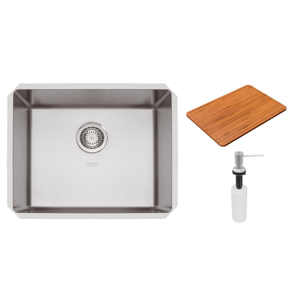 Cuba Quadrum 50 U Undermount Tramontina 50x40x20 cm em Aço Inox com Dosador de Sabão e Tábua