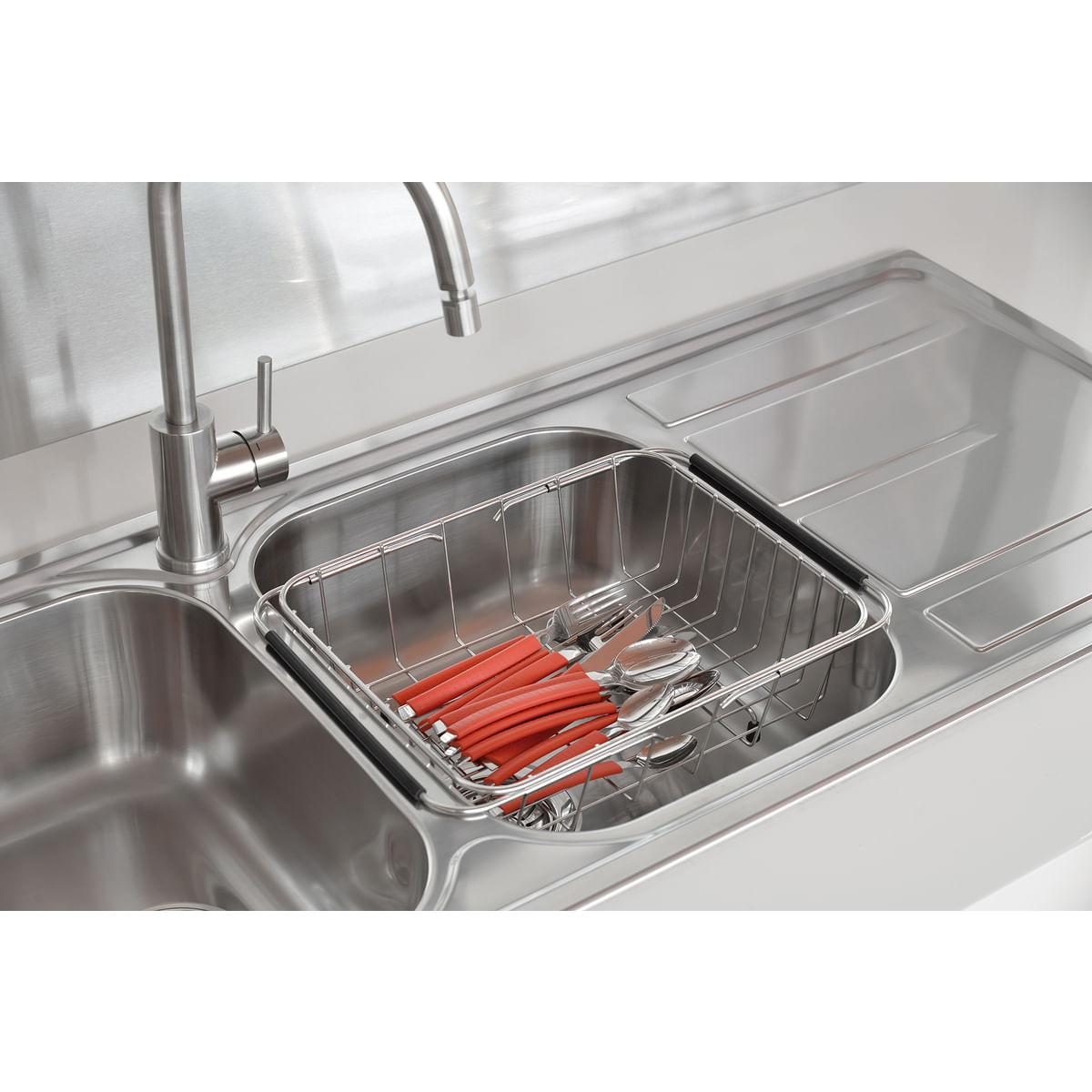 Cesto Aramado Retangular Tramontina em Aço Inox com Alça Regulável para Cubas e Pias 94528030