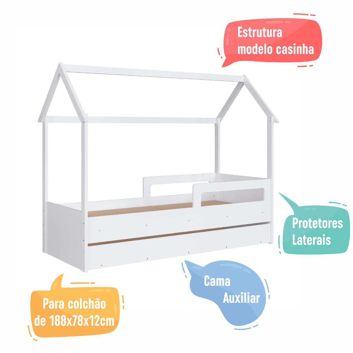 Cama Infantil Montessoriana com Cama Auxiliar Branco Completa Móveis