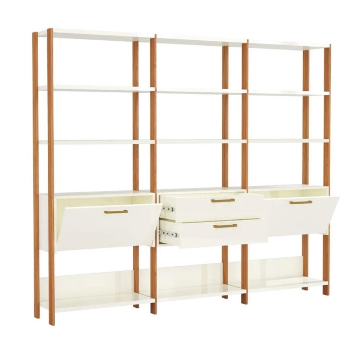 Estante 2 Portas 2 Gavetas Off White Freijó 216x32x185 cm Dalla Costa