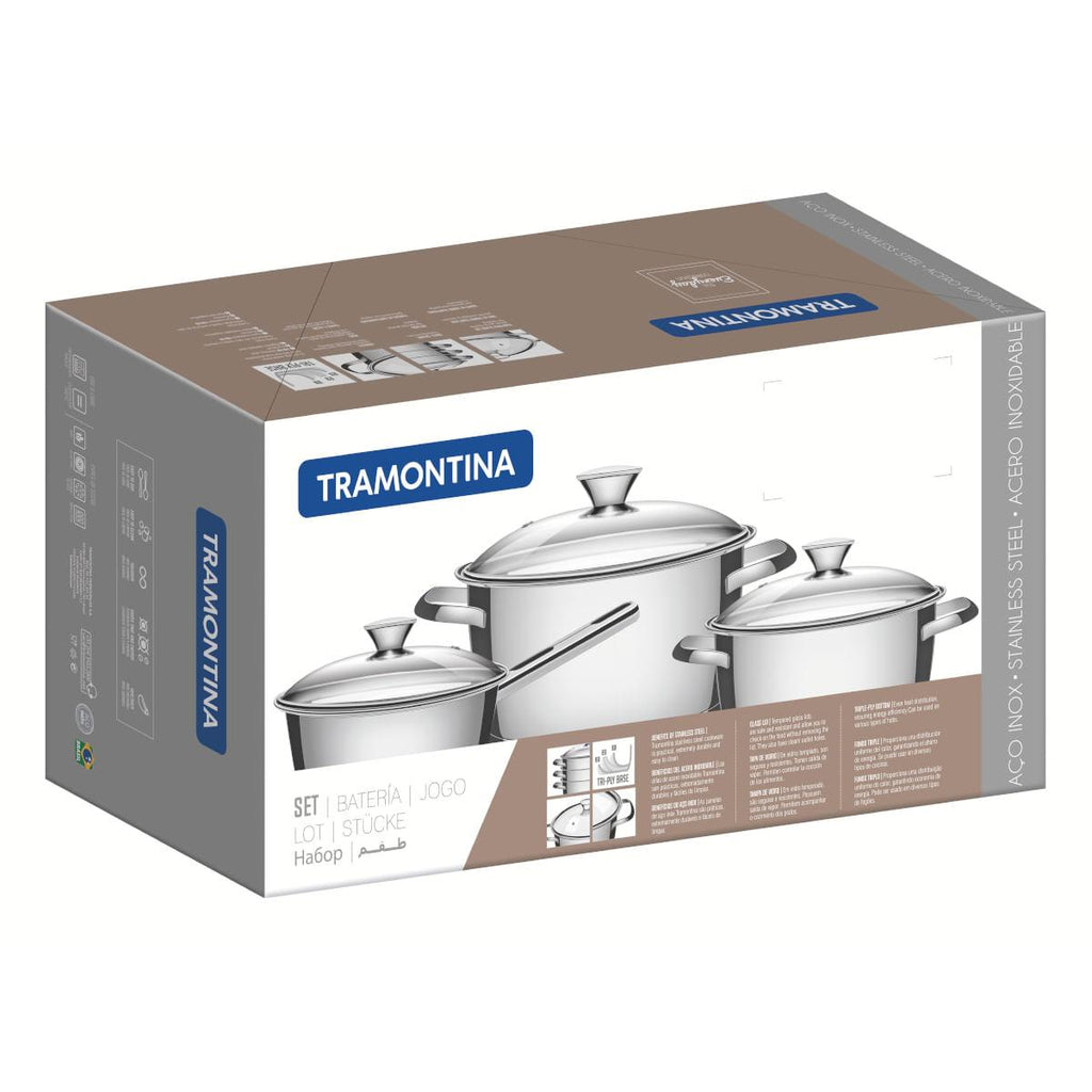 Jogo de Panelas Tramontina Allegra Aço Inox Fundo Triplo 4 Peças