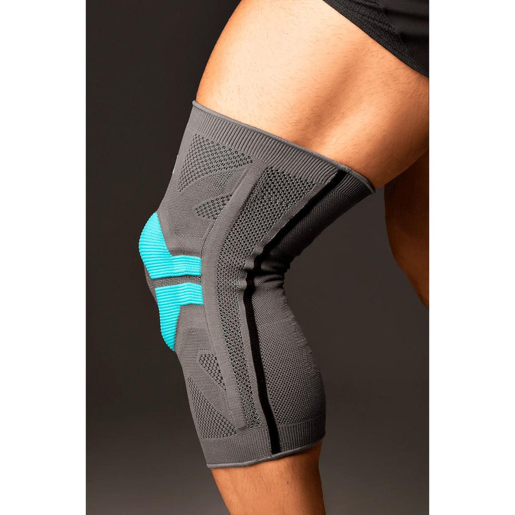 Joelheira PRO Knit 3D Cinza com Azul Turquesa N1 Sport