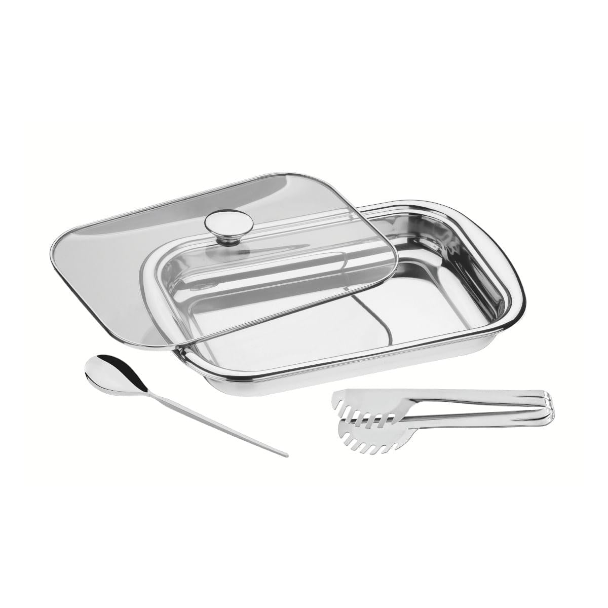 Kit Assar e Servir Tramontina Aço Inox com Tampa de Vidro 3 Peças