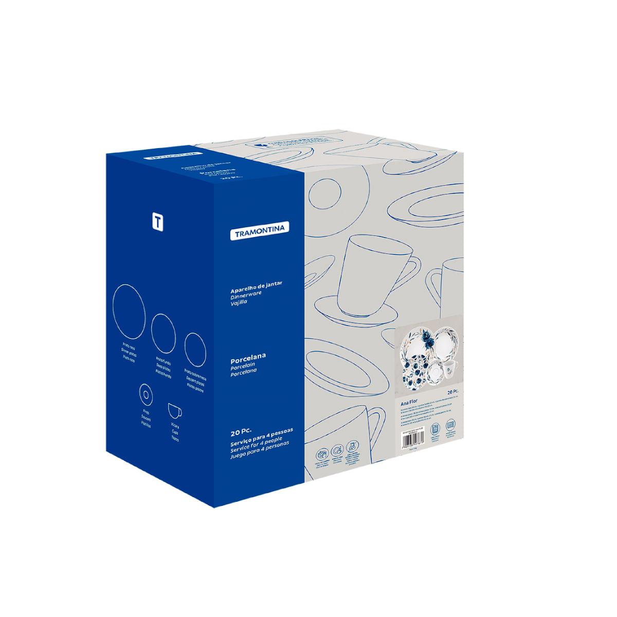 Aparelho de Jantar Tramontina Ana Flor em Porcelana Decorada 20 Peças