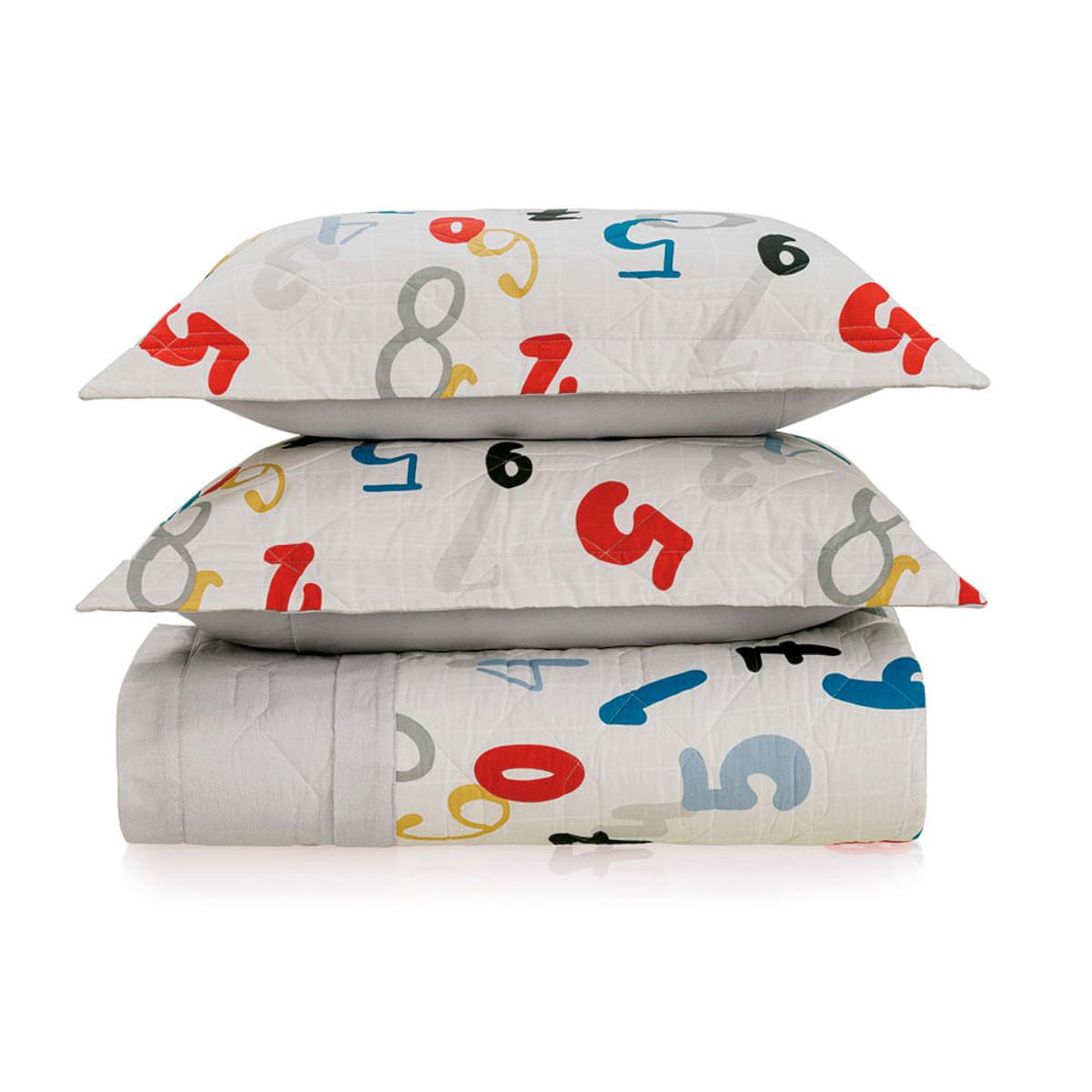 Cobre Leito Infantil Casal Karsten 180 fios Percal 100% Algodão com 2 Porta Travesseiros Números Estampado