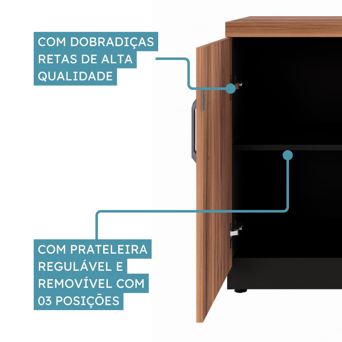 Armario para Escritório 2 Portas 80cm Nogal Preto Marin Brasil