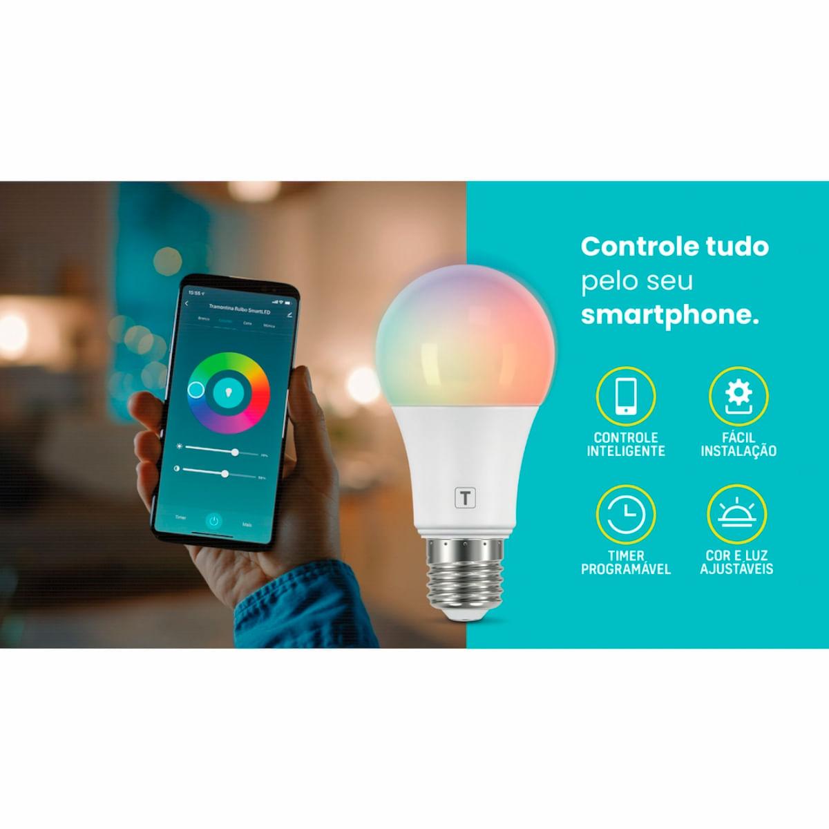 Lâmpada de LED Smart Tramontina Base E27 10 W Bivolt com 16 Milhões de Cores RGBW Wi-Fi + Bluetooth