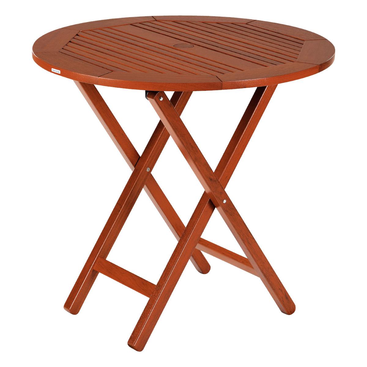 Mesa de Madeira Tramontina Redonda 80 cm Dobrável em Jatobá com Eco Blindage 4 Lugares