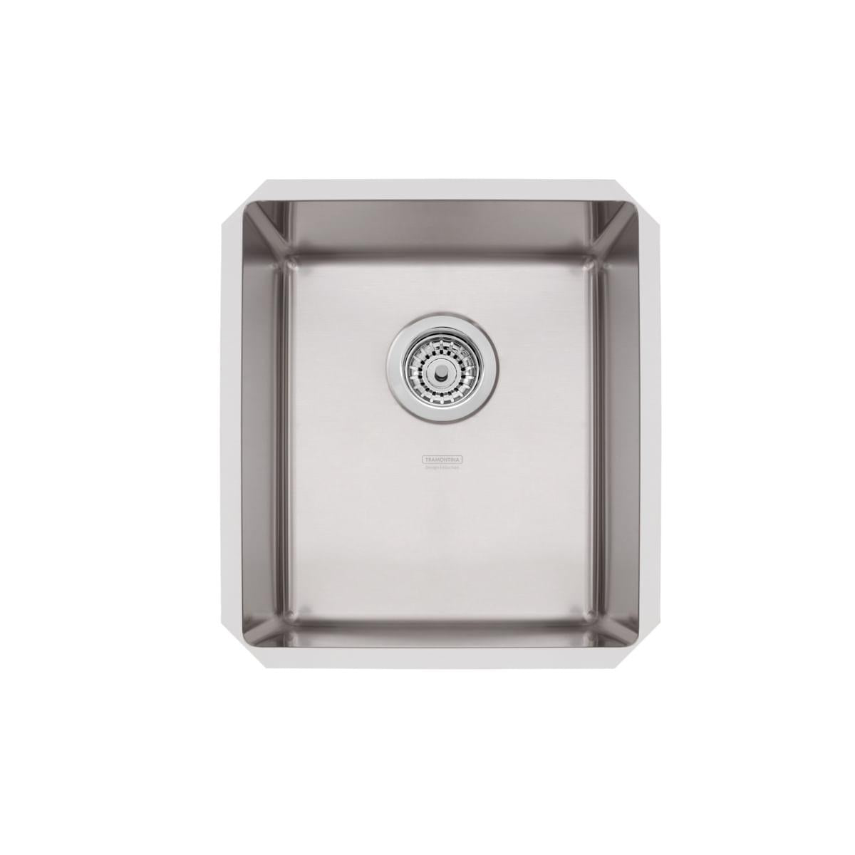 Cuba de Embutir Quadrum 34 U Undermount Tramontina 34 x 40 x 20 cm em Aço Inox Scotch Brite OUTLET