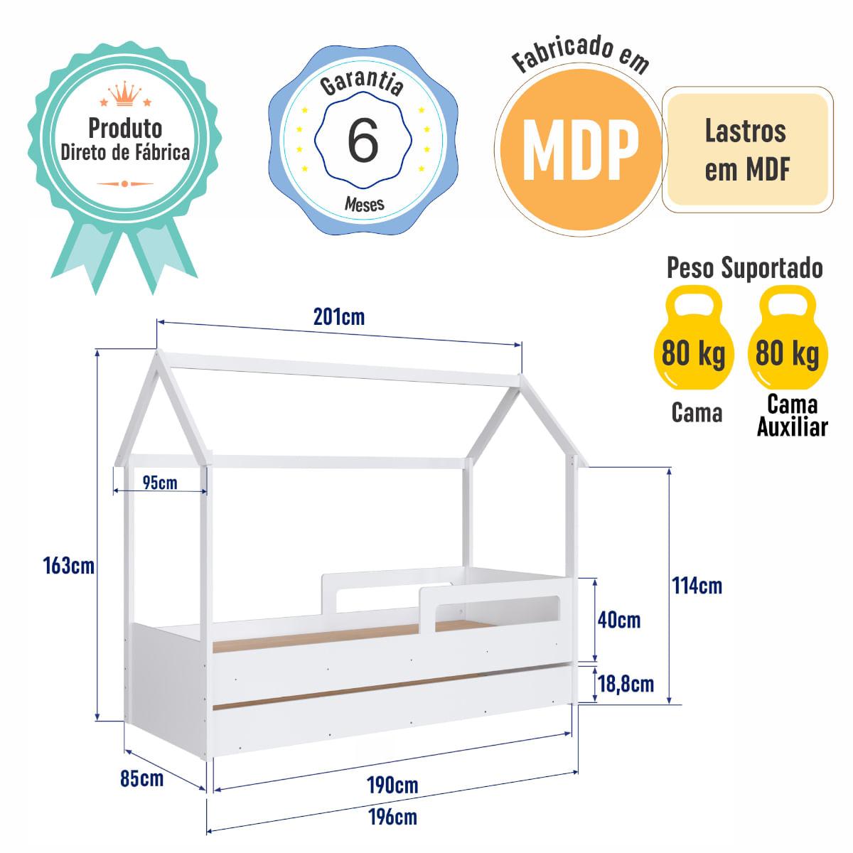 Cama Infantil Montessoriana com Cama Auxiliar Branco Completa Móveis