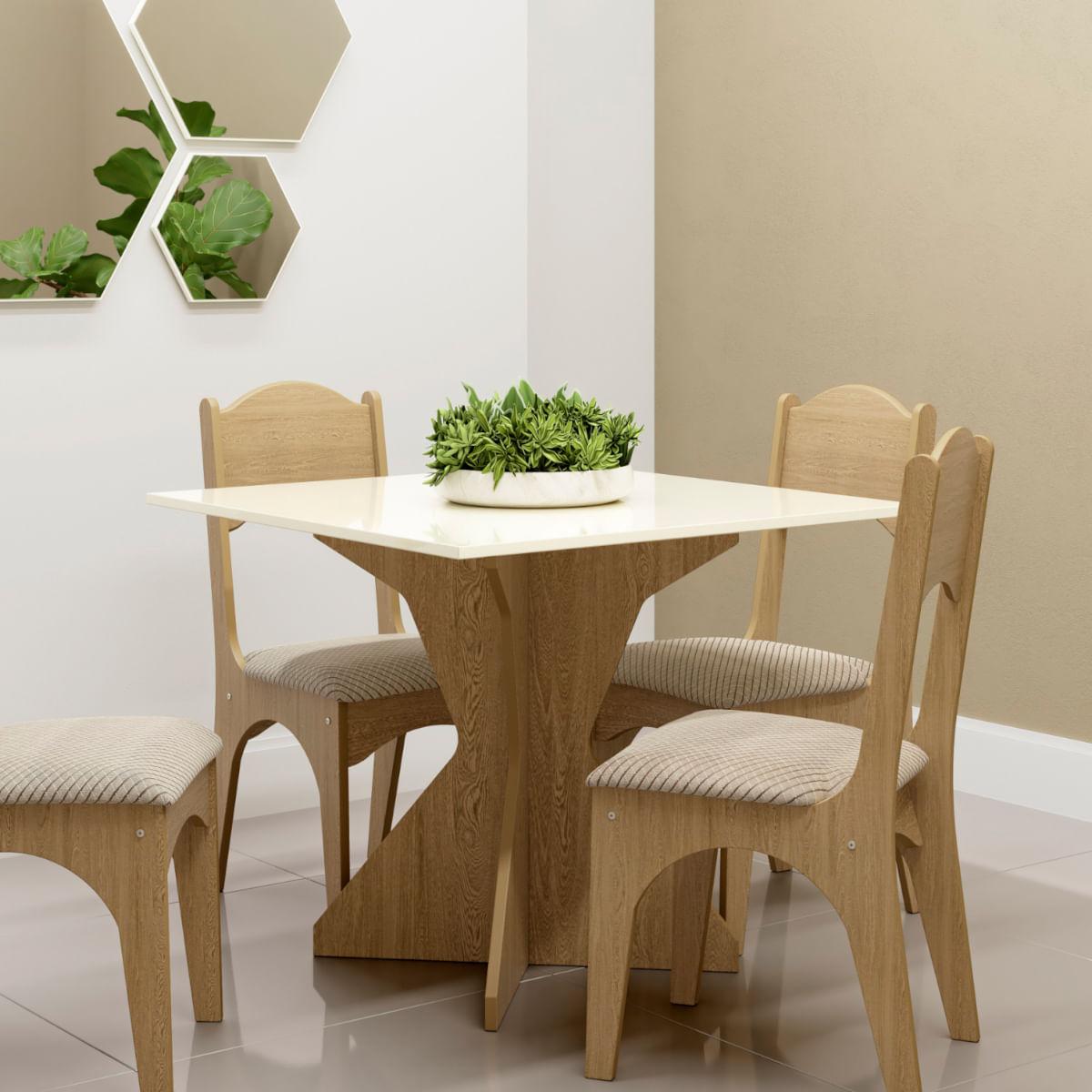 Mesa Quadrada 90 cm em MDF 18mm Off White/Carvalho Dalla Costa TM64WK