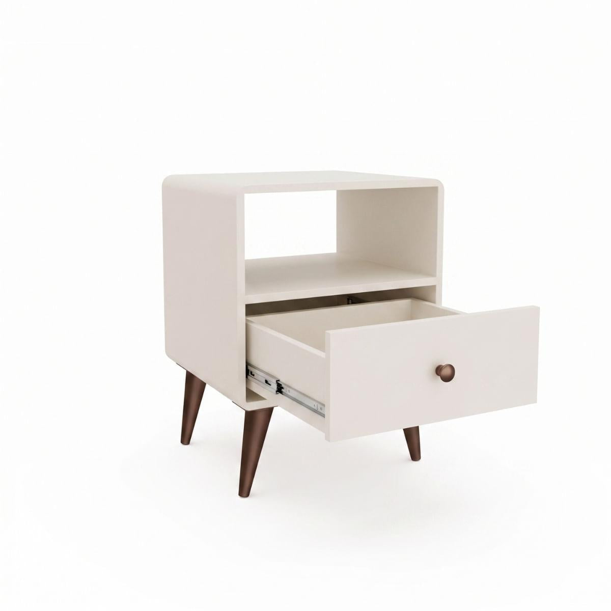 Mesa de Cabeceira 1 Gaveta Curve Off White 45x40x58cm Movelbento