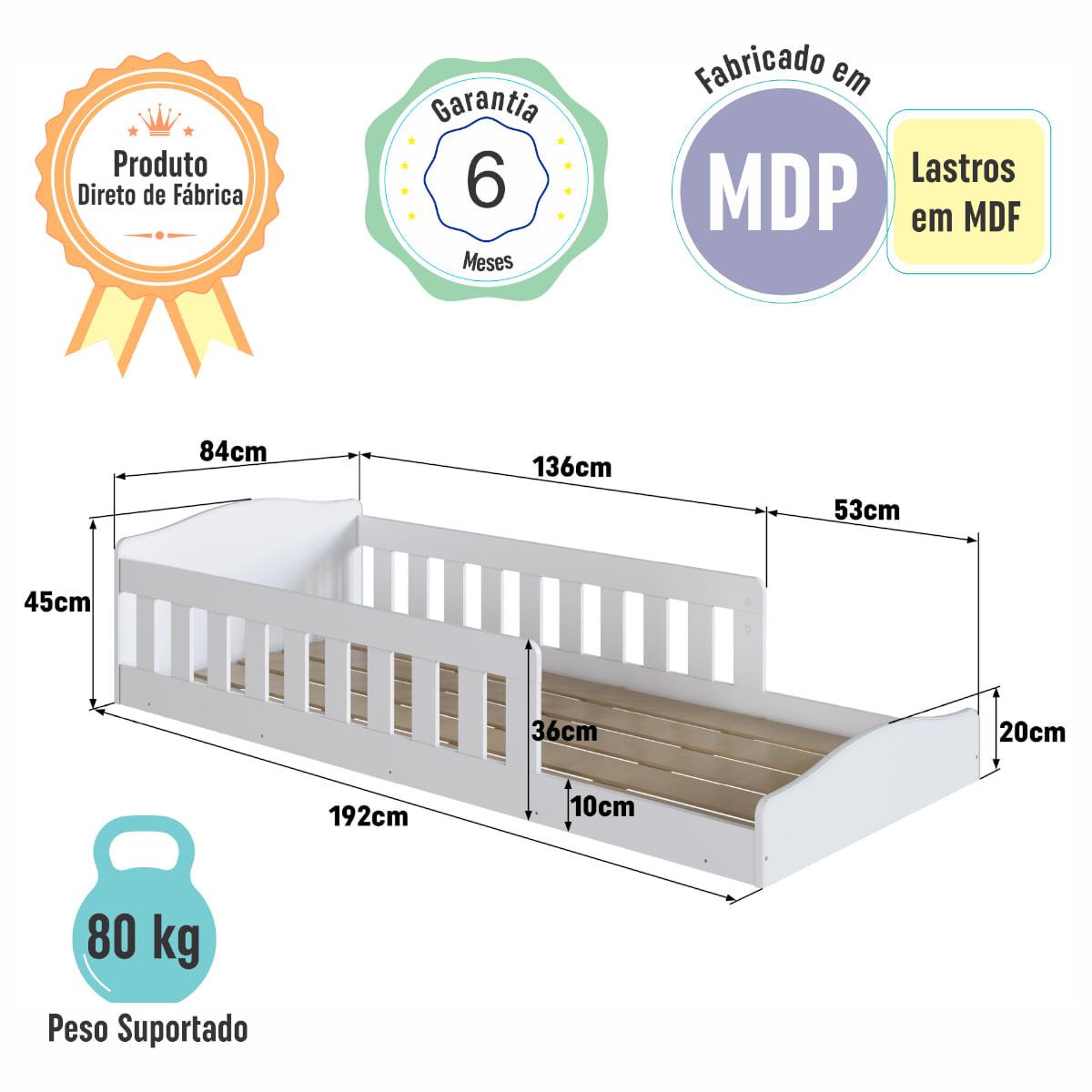 Cama de Chão Montessoriana Solteiro Encanto Branco Completa Móveis