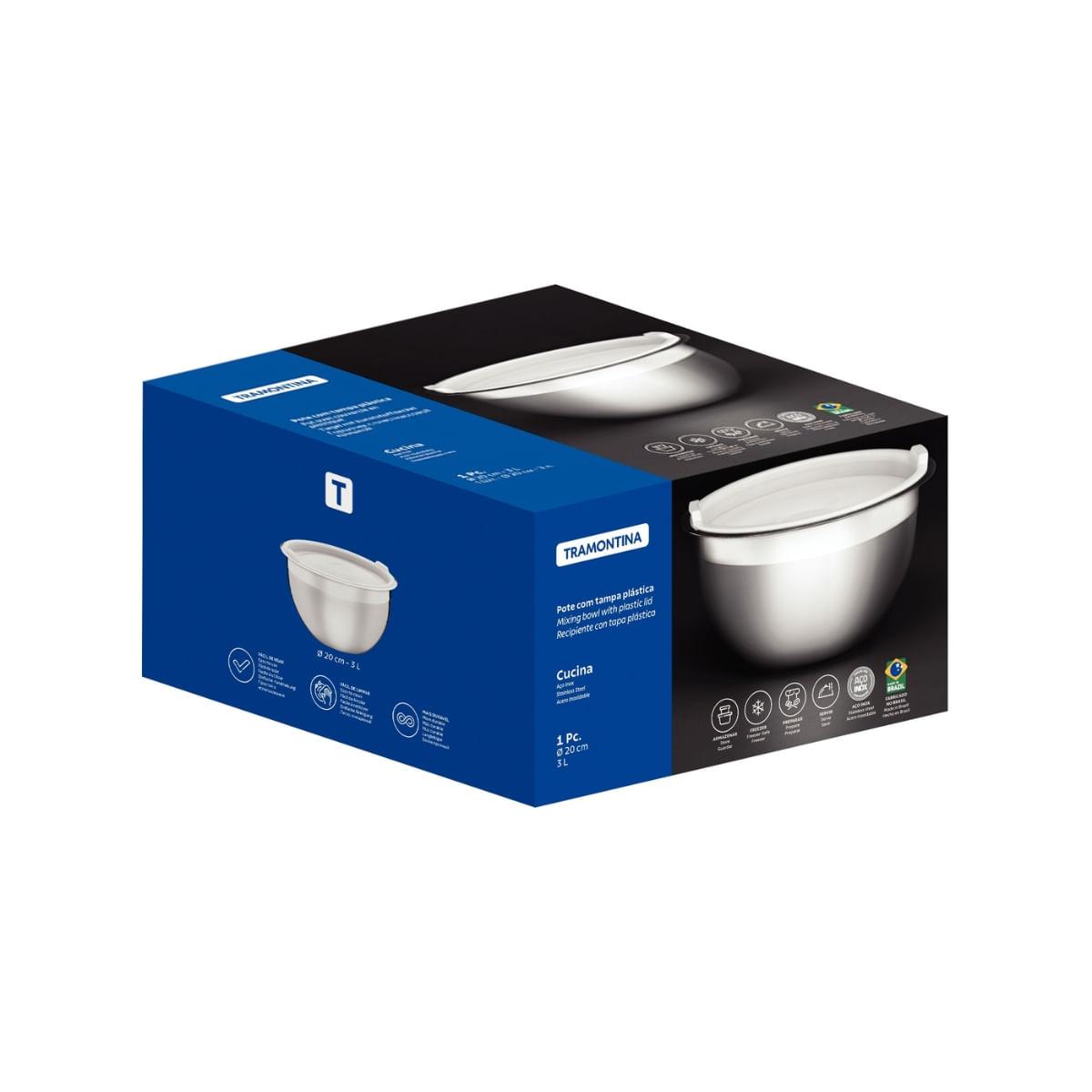 Bowl Tramontina Cucina em Aço Inox com Tampa Plástica 20 cm 3 Litros