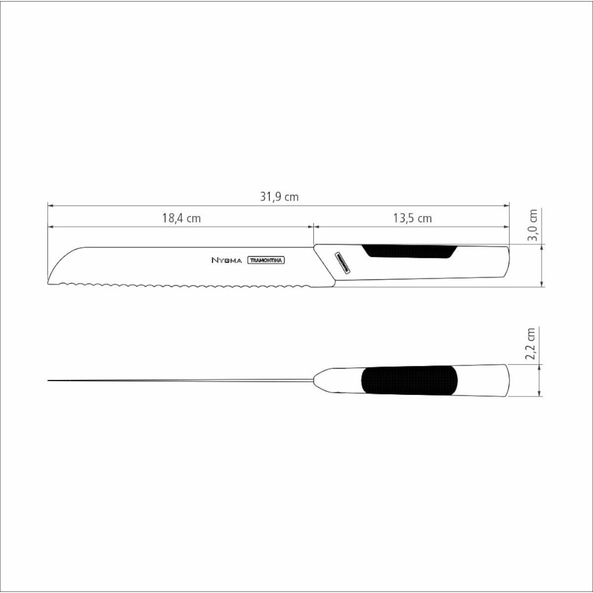 Faca para Pão Tramontina Nygma em Aço Inox e Polipropileno Preto 8"