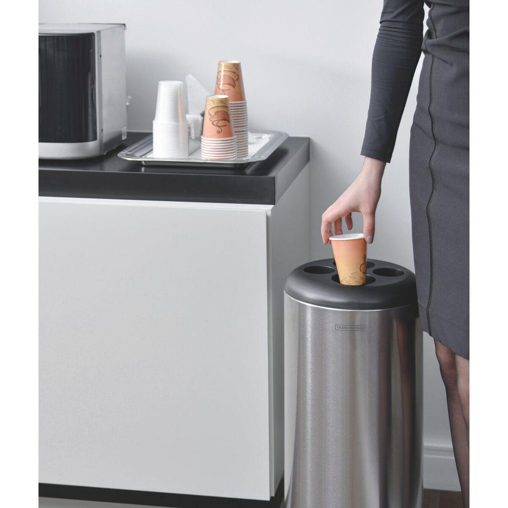 Lixeira Inox Tramontina Perugia Porta Copos Scotch Brite Base e Aro em Polipropileno 31 Litros