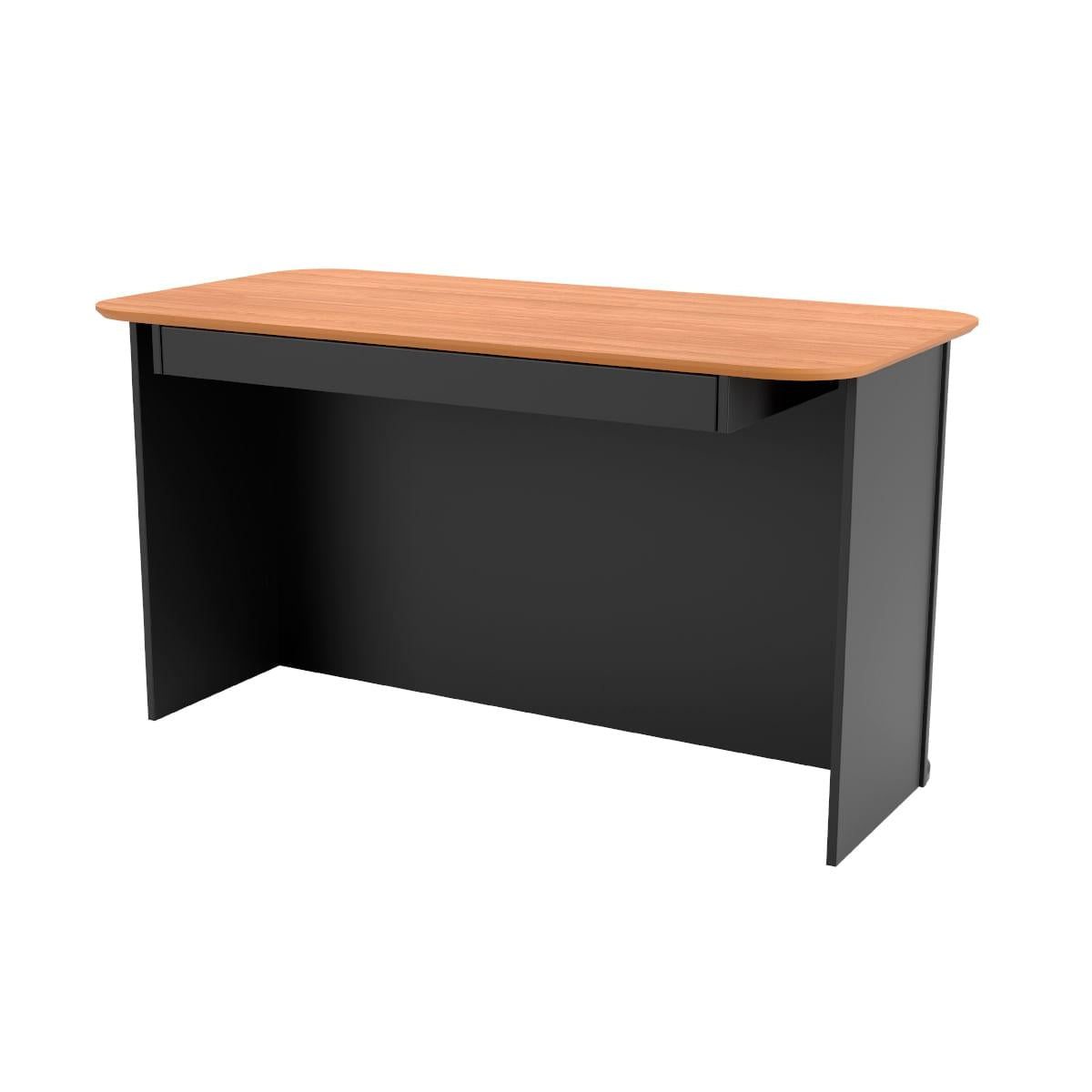 Mesa de Escritório Ripada em MDF 135x68 cm 1 Gaveta Freijó com Preto Fosco Dalla Costa