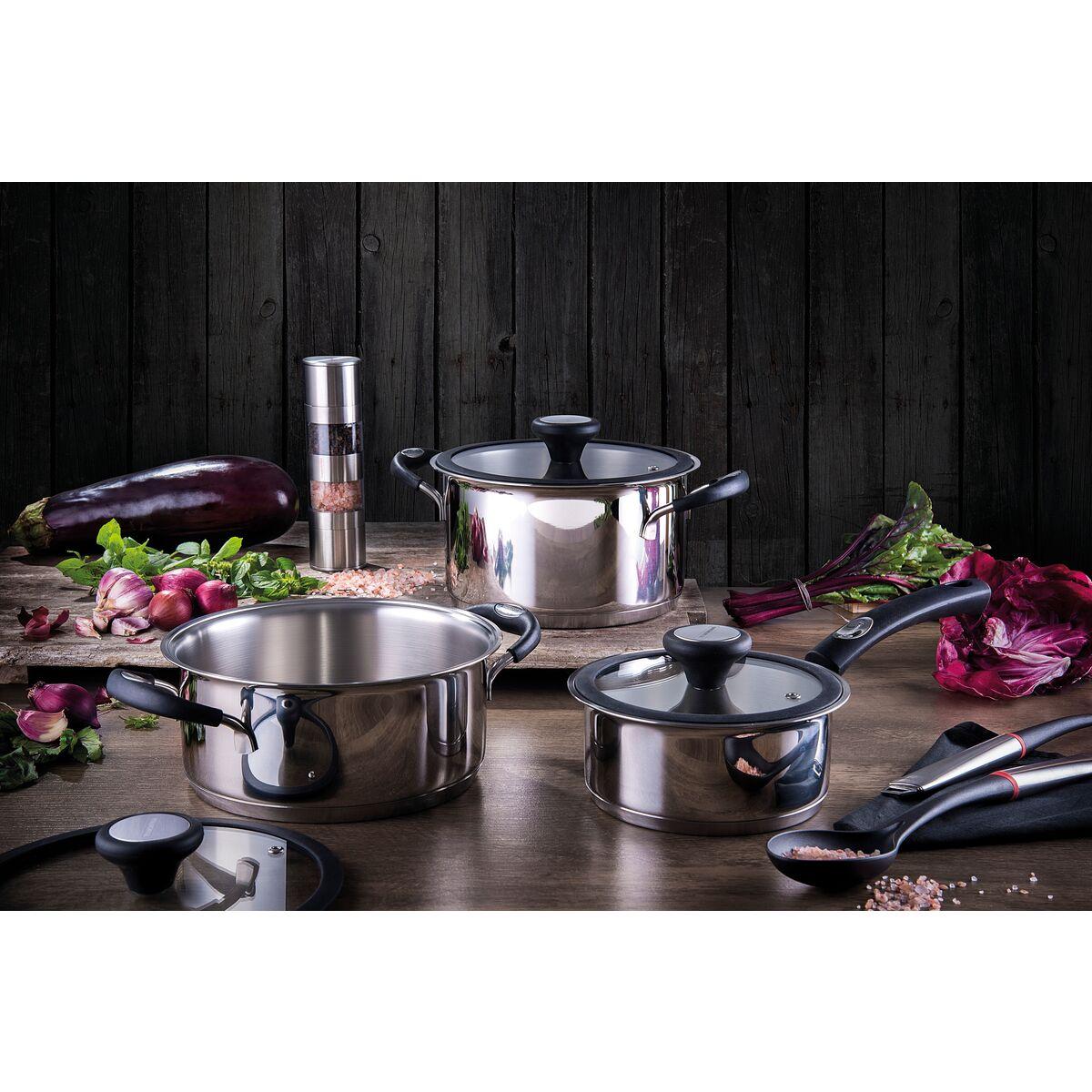 Jogo de Panelas Tramontina Solar Silicone em Aço Inox com Fundo Triplo 5 Peças