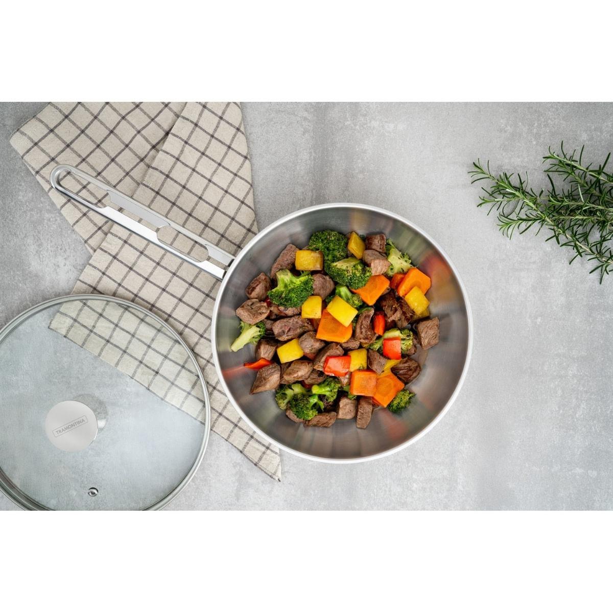 Frigideira Tramontina Ventura 24cm 1,3L Aço Inox Fundo Triplo com Tampa