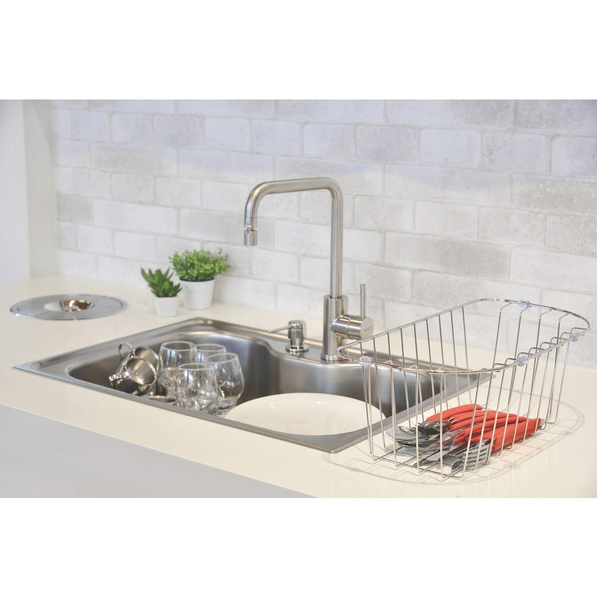 Cuba de Sobrepor Morgana em Aço Inox Acetinado 69x49 cm com Cesta e Dosador de Sabão Tramontina 93806152