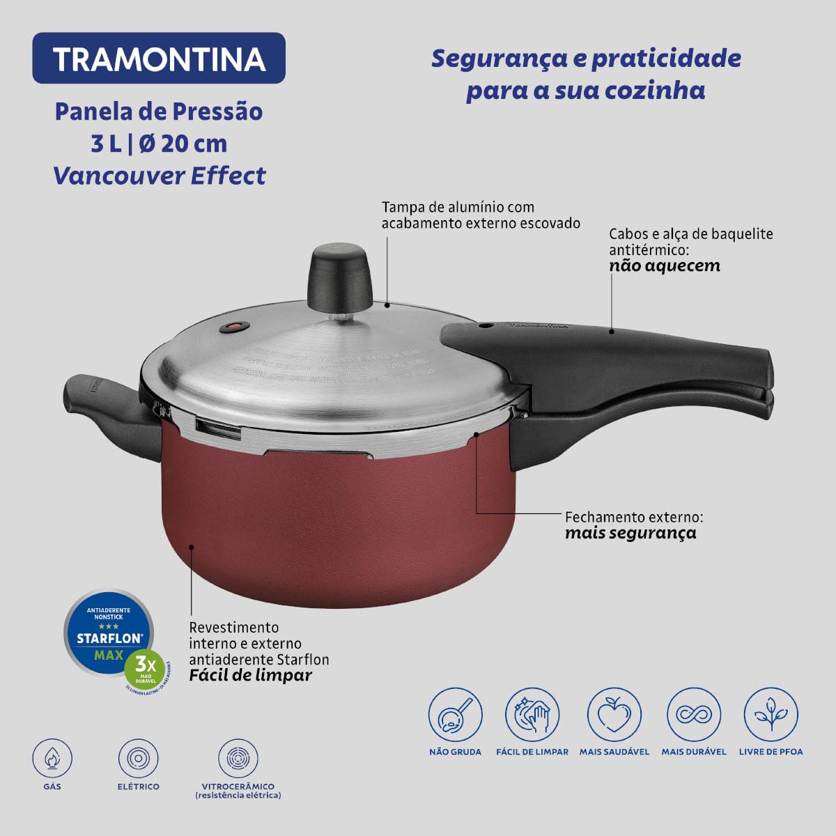 Panela de Pressão Tramontina Vancouver Alumínio Antiaderente Starflon Max Vermelho 20cm 3L