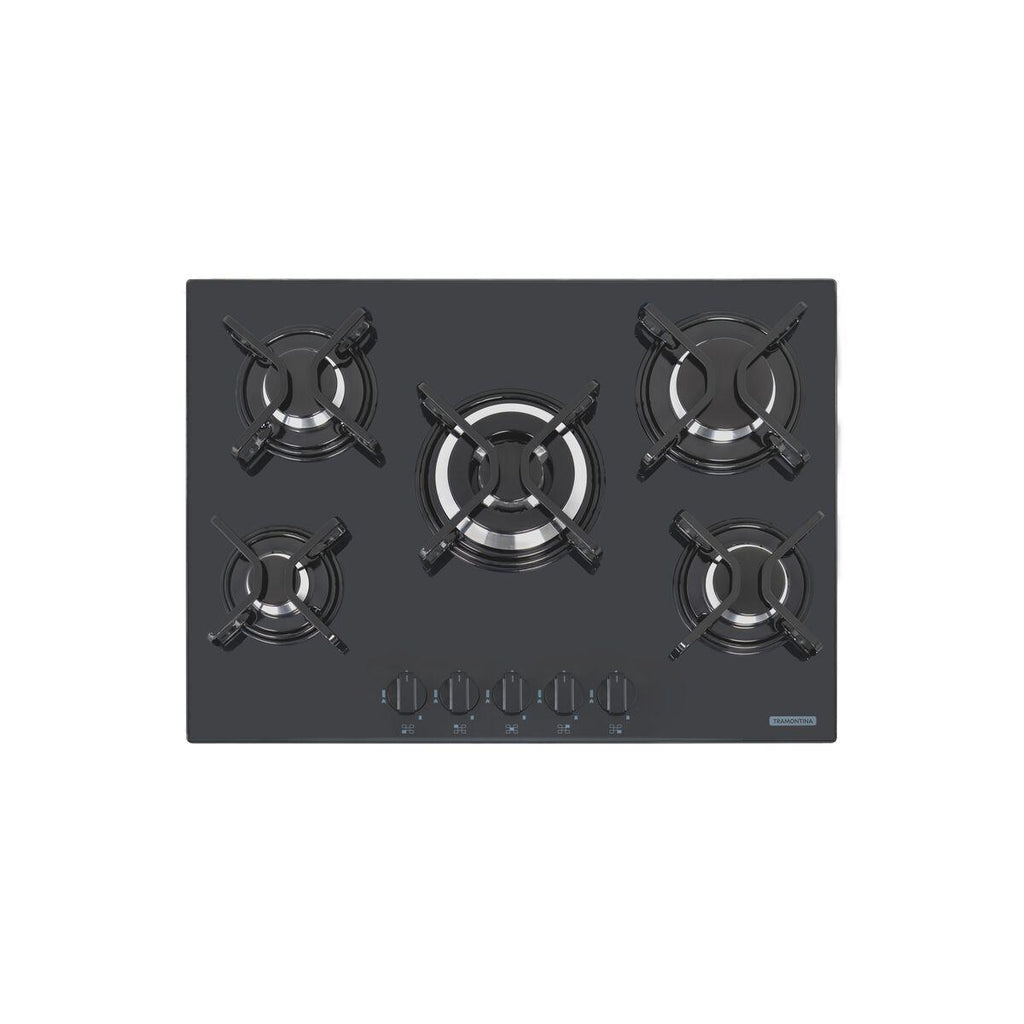 Cooktop a Gás Tramontina Penta em Vidro Temperado Preto 5 Queimadores