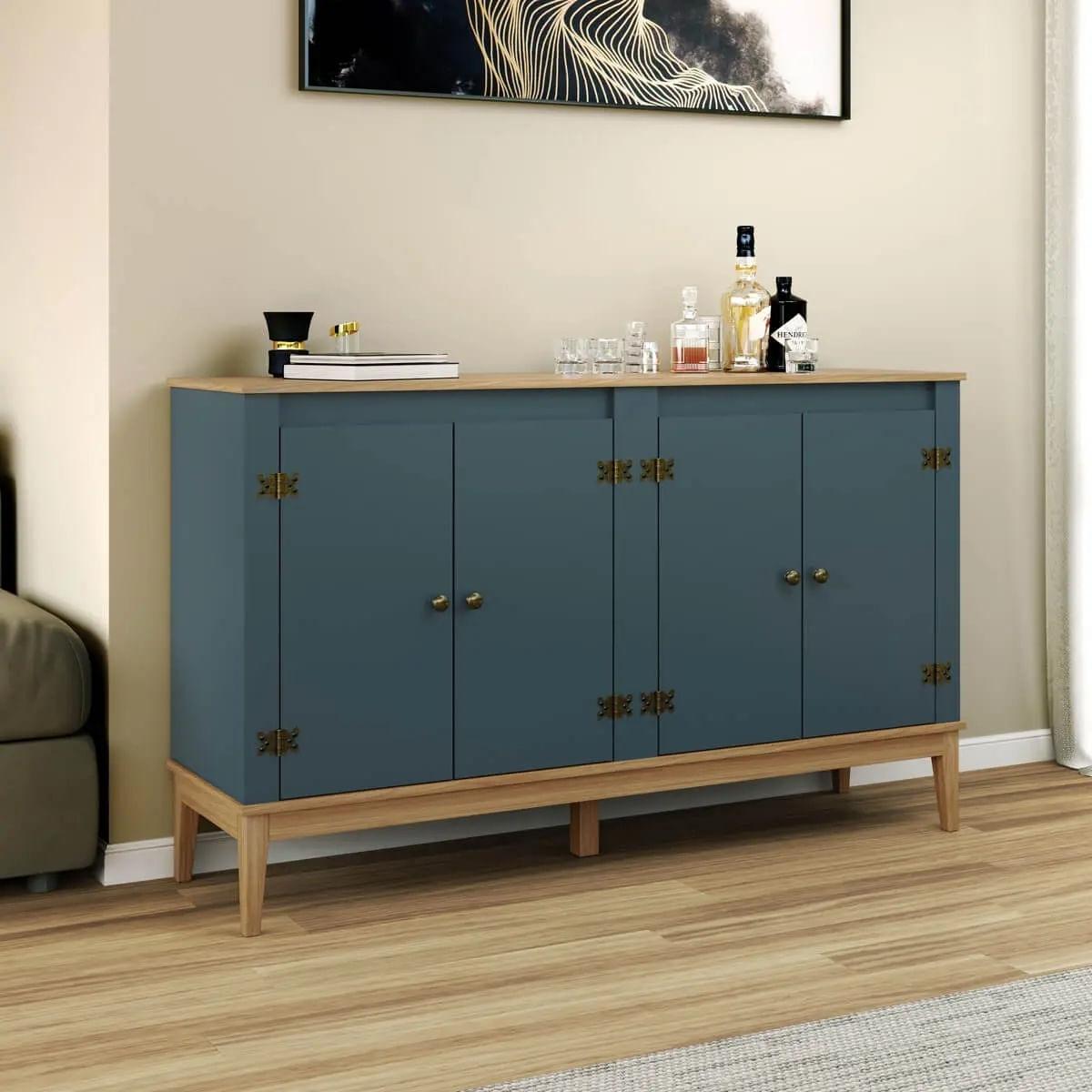Aparador Colonial 149cm Azul Petróleo 4 Portas Movelbento