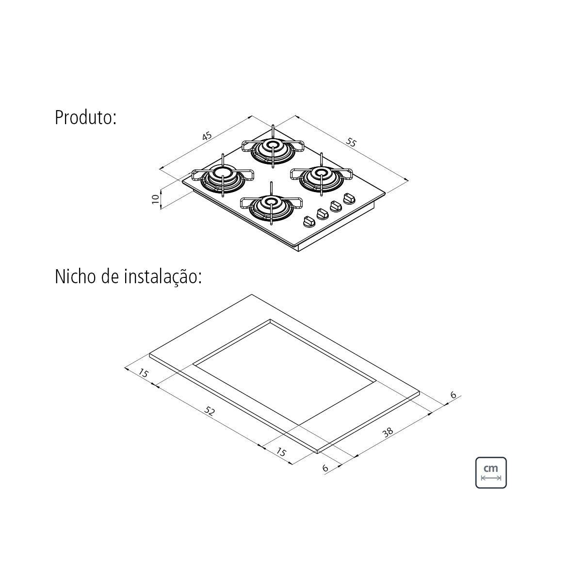 Cooktop a Gás Tramontina Brasil Vidro Temperado Preto 4 Queimadores