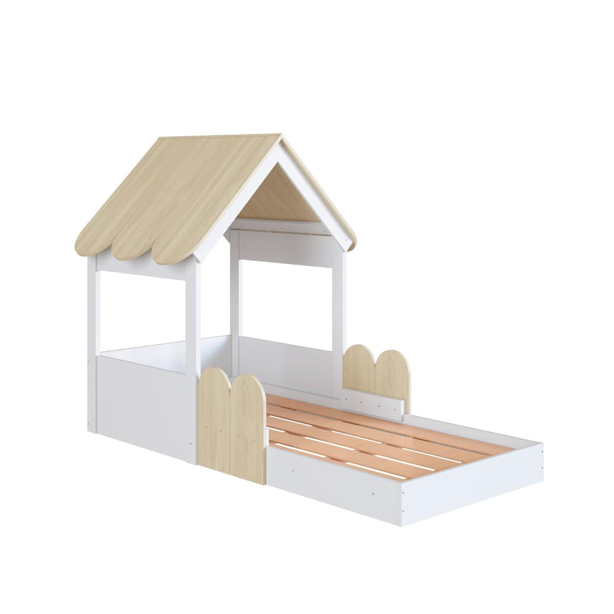 Cama Infantil Montessoriana Casinha Branca e Carvalho Completa Móveis