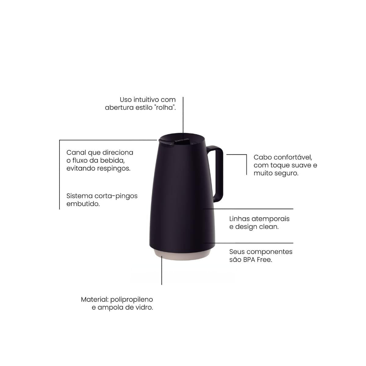 Bule Térmico Tramontina Exata 500ml Preto com Ampola de Vidro