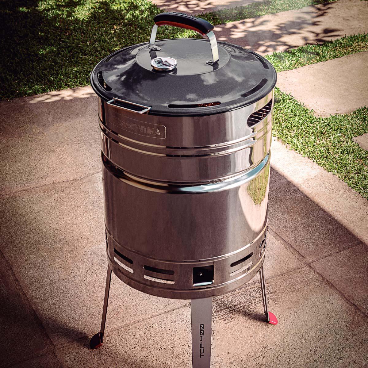 Churrasqueira à Carvão Tramontina TCP 400 em Aço Inox com Bandeja para Carvão em Aço Esmaltado