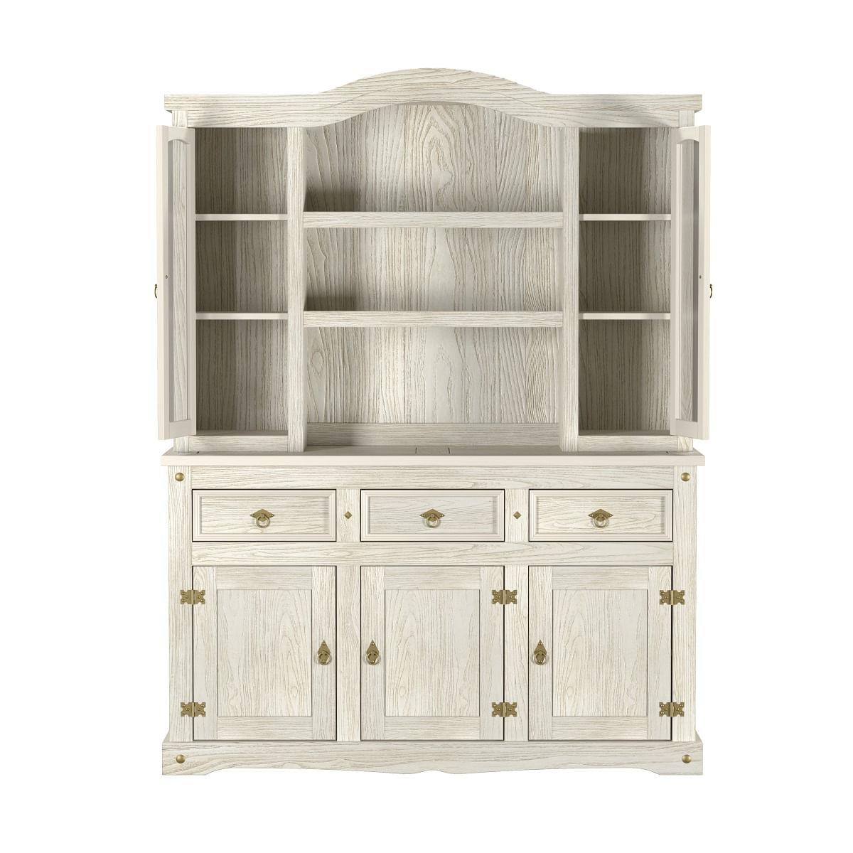 Cristaleira em Madeira 5 Portas 3 Gavetas 153 x 196 cm Patina Branca Elliottiis